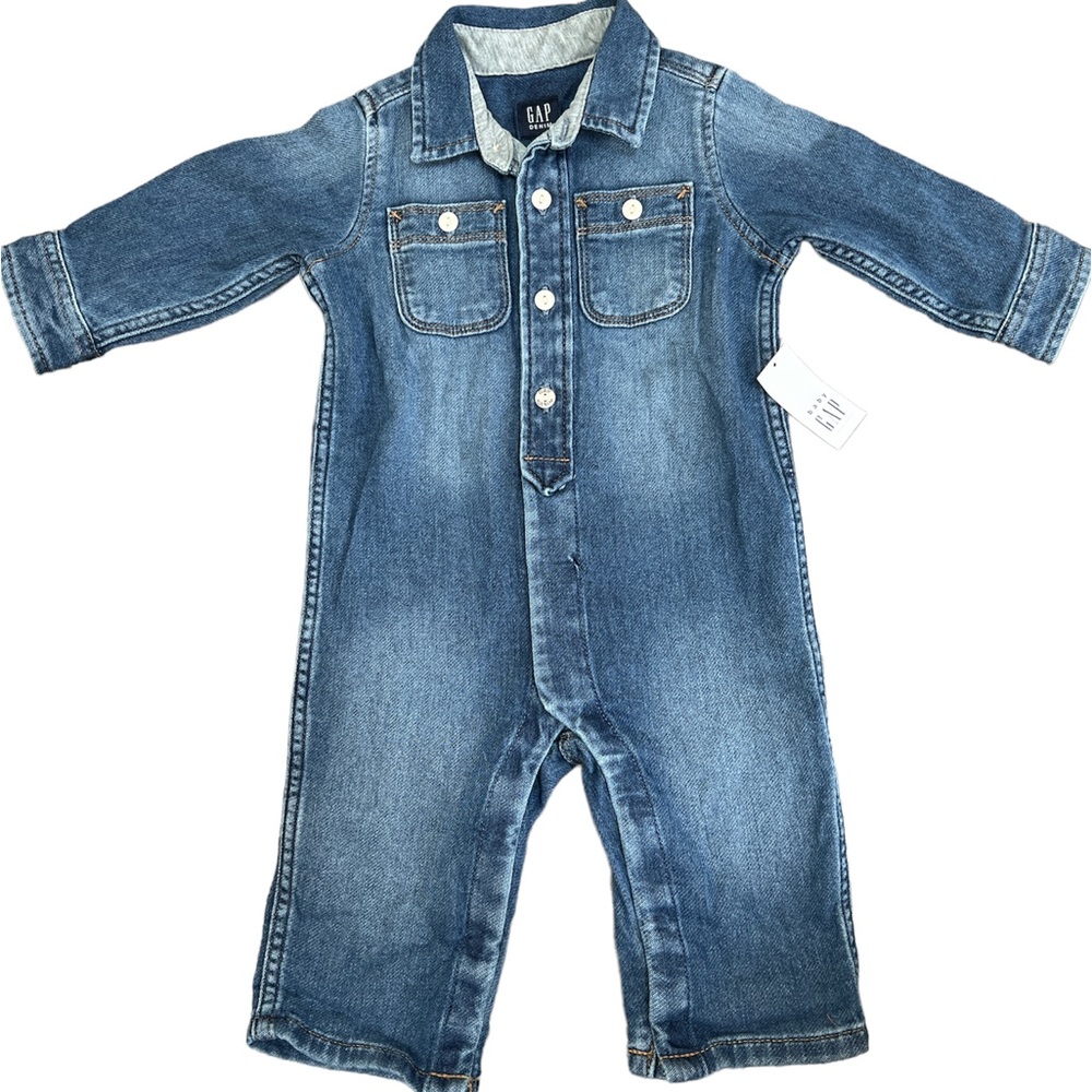 GAP denim jean body suit (one piece) 6-12 months